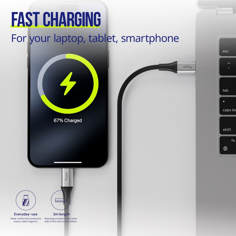 Kabel ALLITY AUC-01 USB-C na USB-C, 100W, najlon, 1m, črn