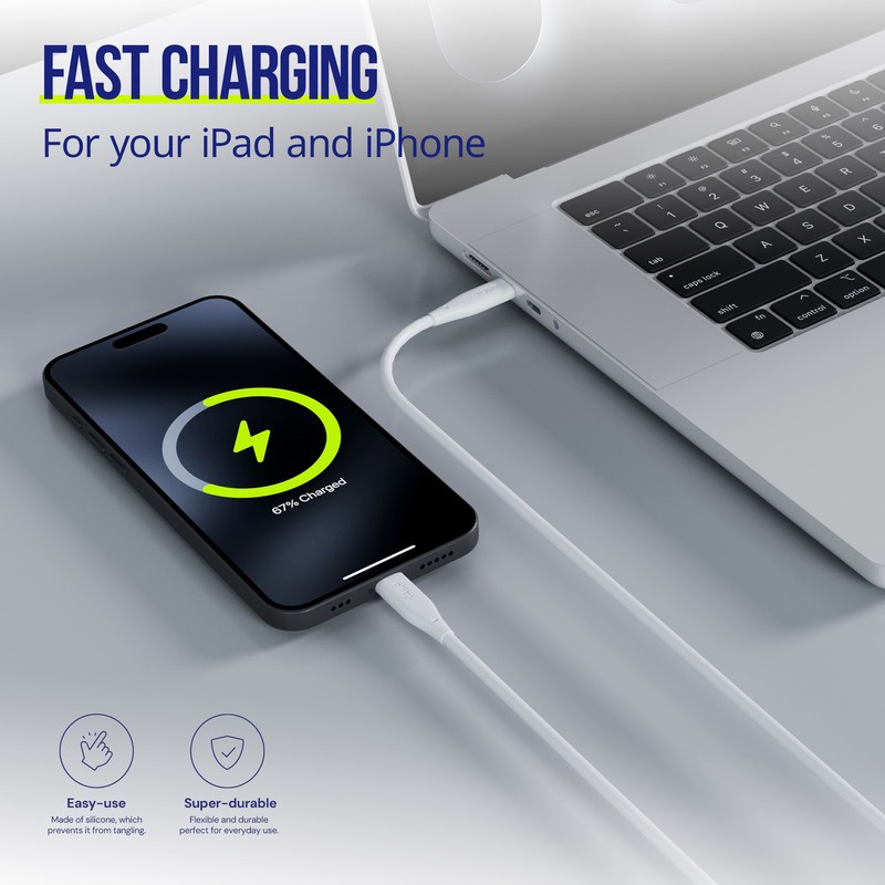 Kabel ALLITY AUC-02 USB-C na USB-C, 100W, silikon, 1m, bel