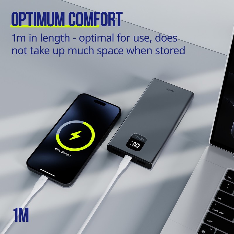 Kabel ALLITY AUC-02 USB-C na USB-C, 60W, silikon, 1m, bel