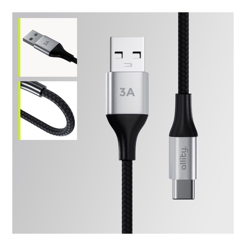 Kabel ALLITY AUC-01 USB-A na USB-C, 60W, 3A, najlon, 1m, črn
