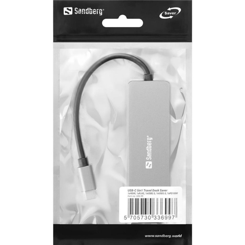 Priklopna postaja Sandberg Travel Dock Saver, 5in1, USB-C
