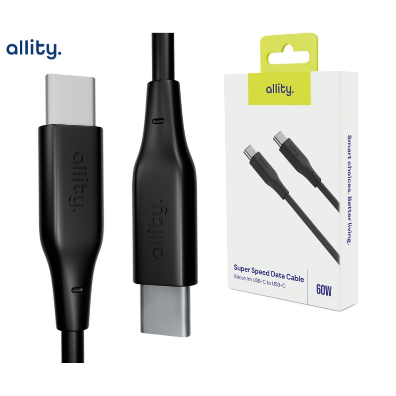 Kabel ALLITY AUC-02 USB-C na USB-C, 60W, silikon, 1m, črn