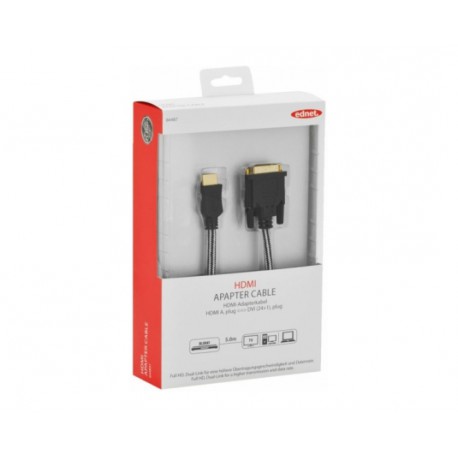 HDMI-DVI-D 24+1 kabel 5m Ednet bombažna zaščita